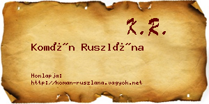 Komán Ruszlána névjegykártya